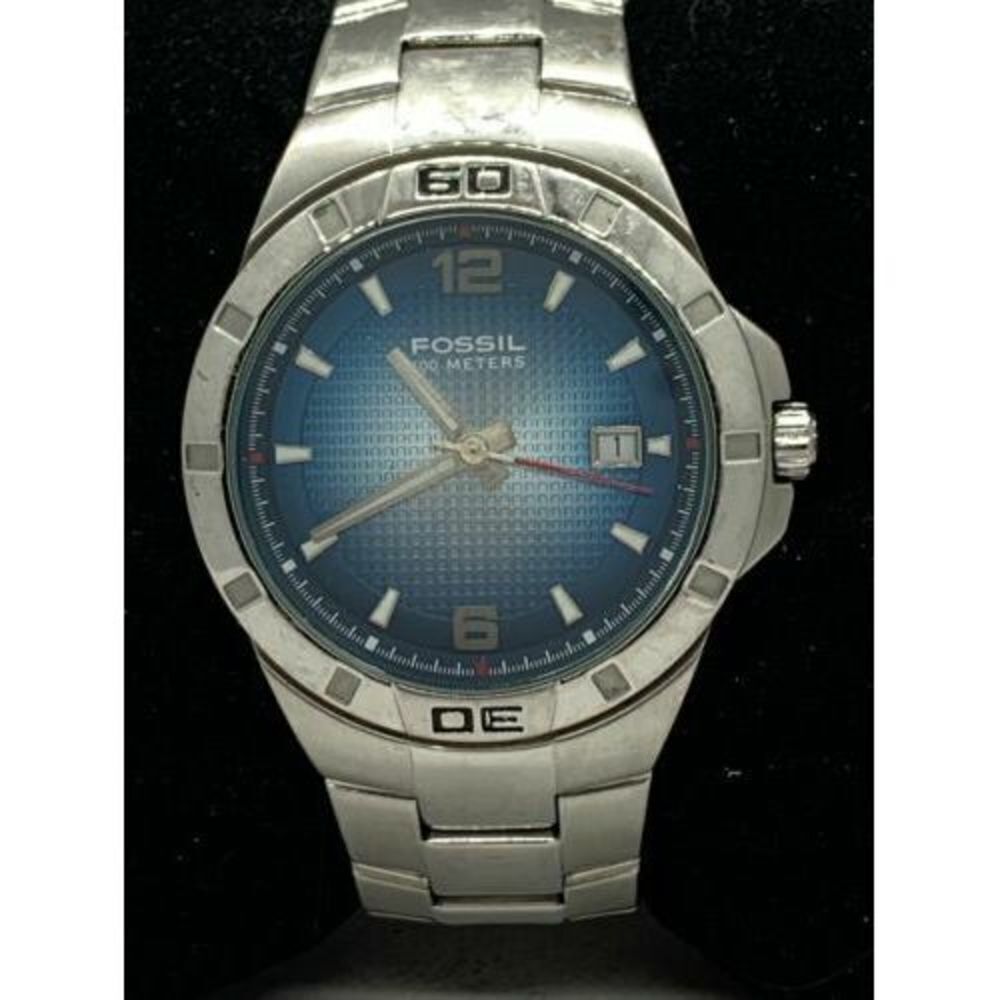 Fossil AM4017 Men's Watch Stainless Steel Silver Blue Dial 41mm Case Quartz D717